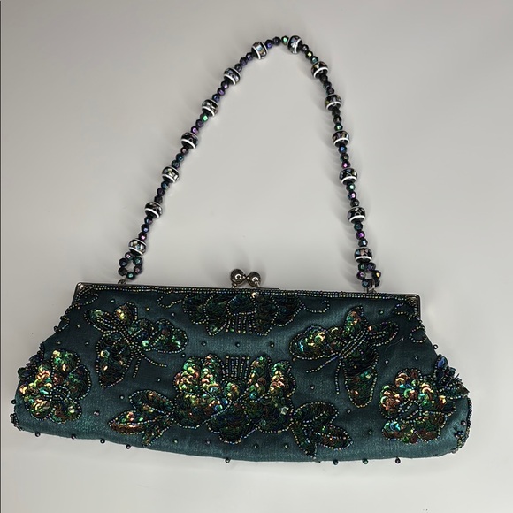 Bisou Bisou by Michele Bohbot Beaded Turquoise Clutch with sequin butterfly - Picture 8 of 8